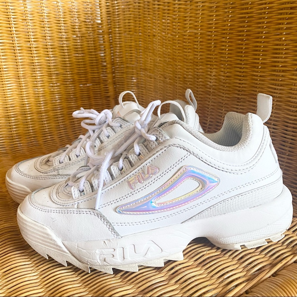 Fila Disruptors II iridescent and white chunky sneakers size 7.5 blogger style